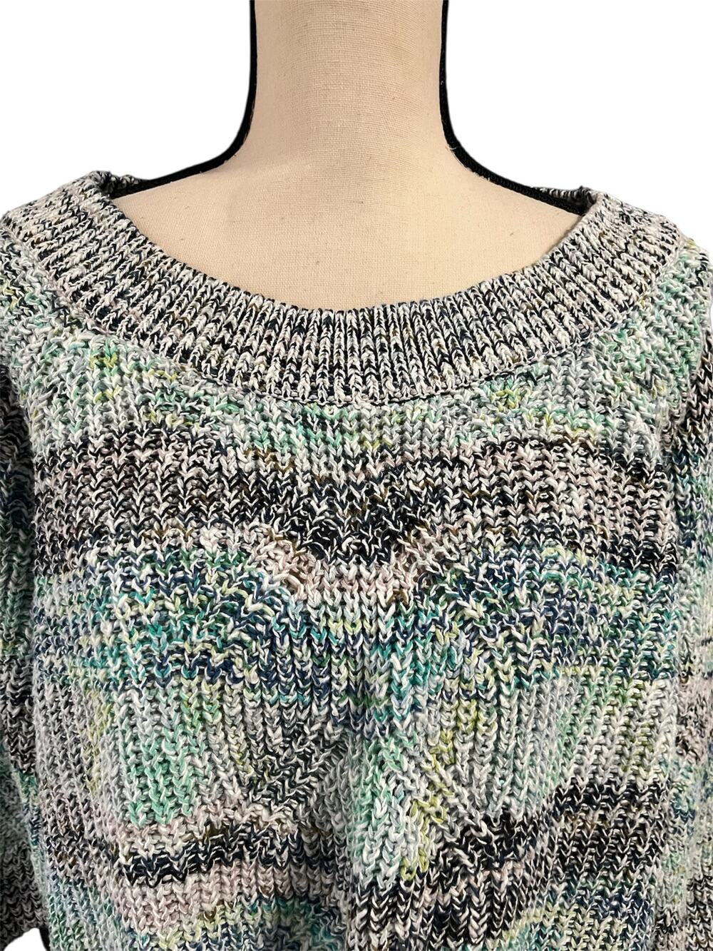 J. Jill Women's Multicolored Open Knit Sweater Sz 2X 3/4 Sleeve Casual Crew Neck